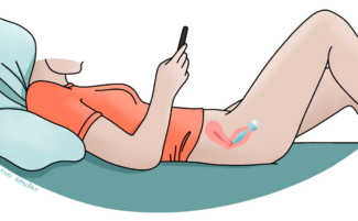 Ilustracion de una mojer haciendo sus ejercicios de kegel con Emy, para acabae con su incontinencia urinaria
