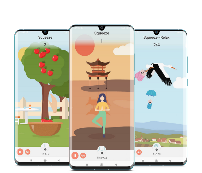 games in the app Emy to strengthen your pelvic foolr at home