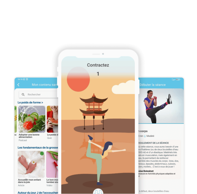 écrans de l'app Emy exercices du périnée